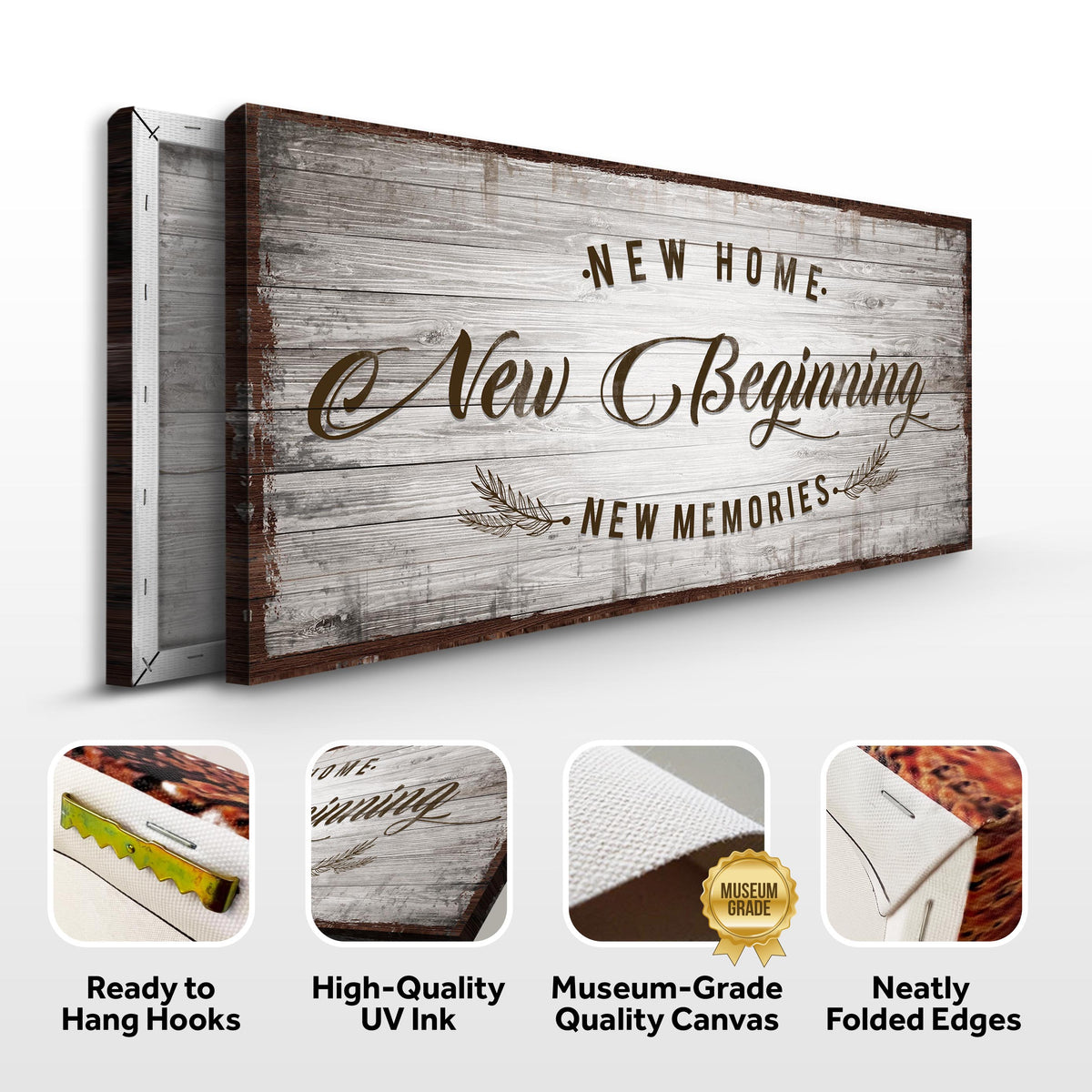 Canvas sign New Home New Beginning Sign IV in wood panels Tailored Canvases Crafting Canvas on Tampa Home & Garden Store