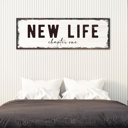 New Life Chapter One Sign canvas by Tailored Canvases with white backdrop and black NEW LIFE on Tampa Home & Garden Store