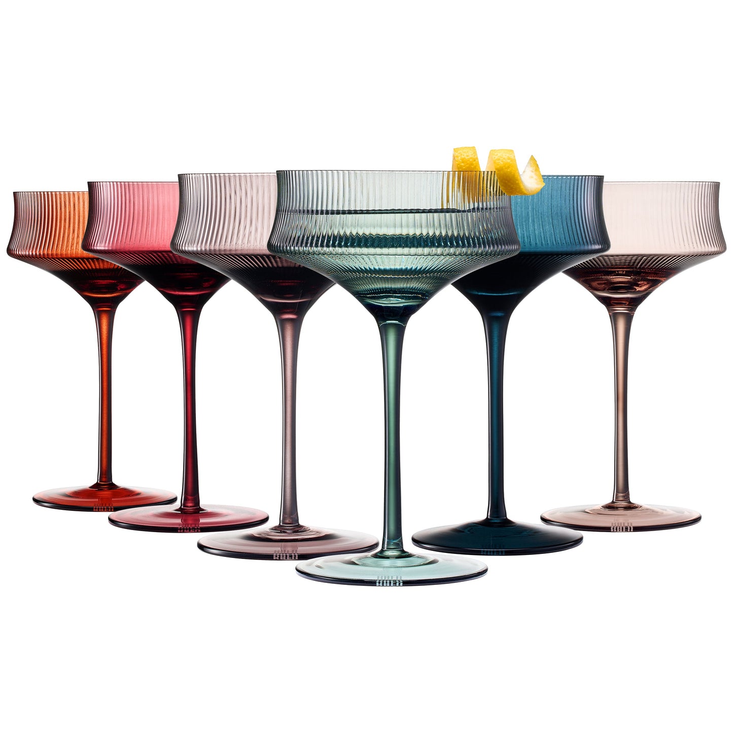 Tonal Ribbed Champagne Coupe Set and Six Glasses