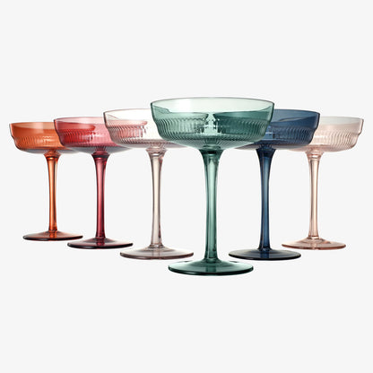 Tonal Champagne Coupe Set of 6 Ribbed Glassware