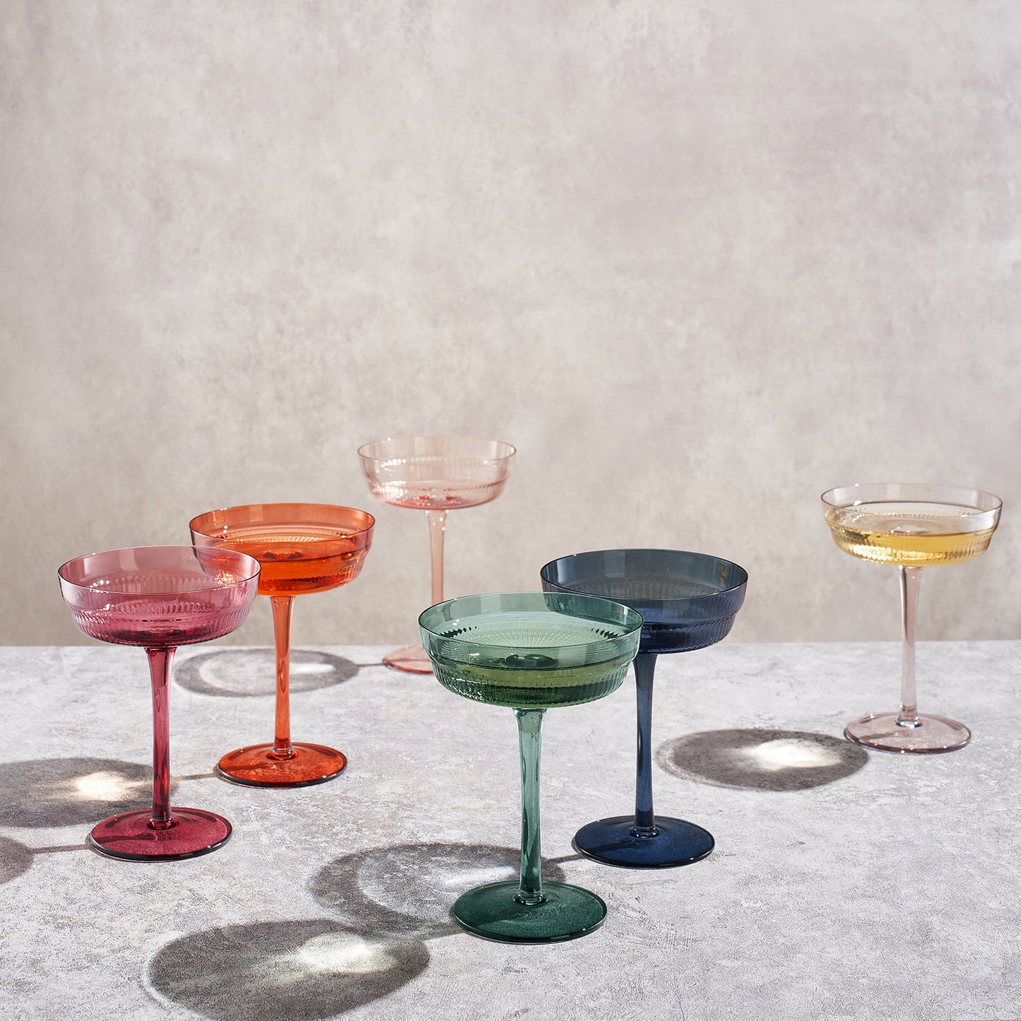 Tonal Champagne Coupe Set of 6 Ribbed Glassware