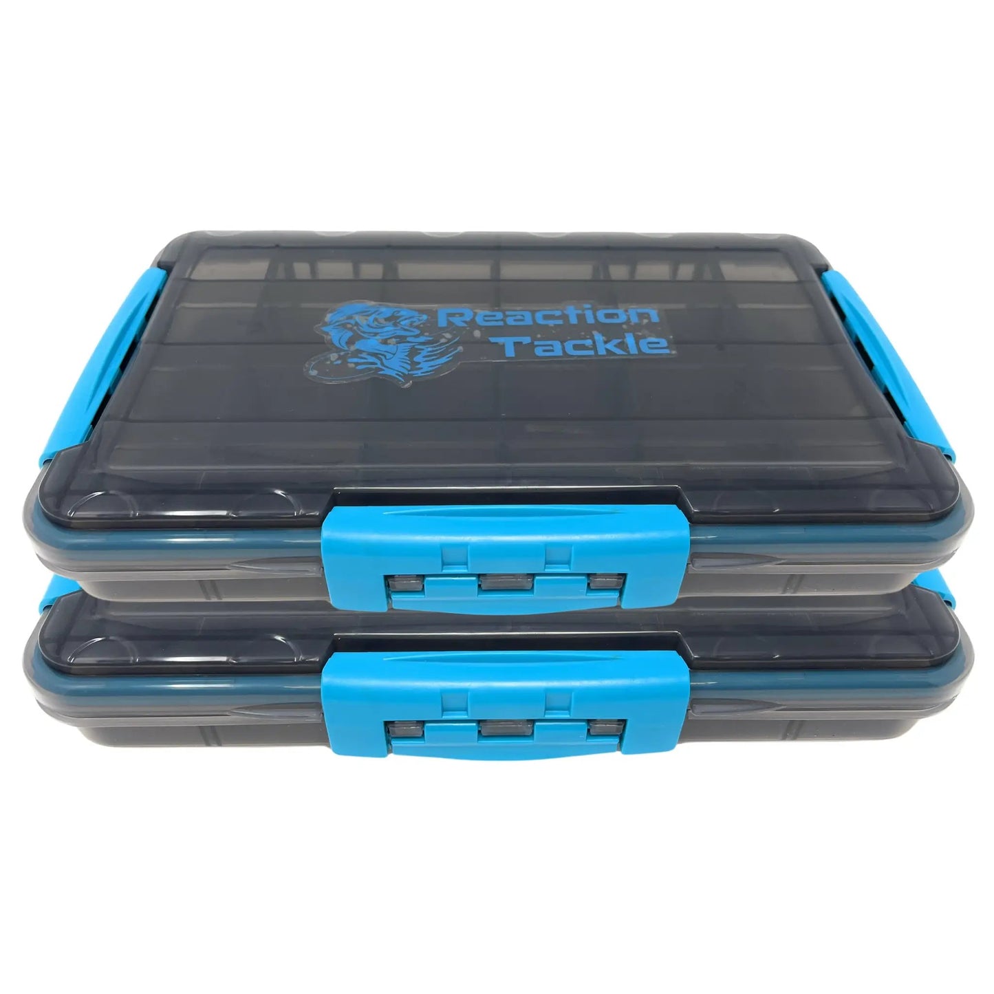 Reaction Tackle Premium Tackle Tray with 3 Clips, blue-accented lid and visible logo on Tampa Home & Garden Store