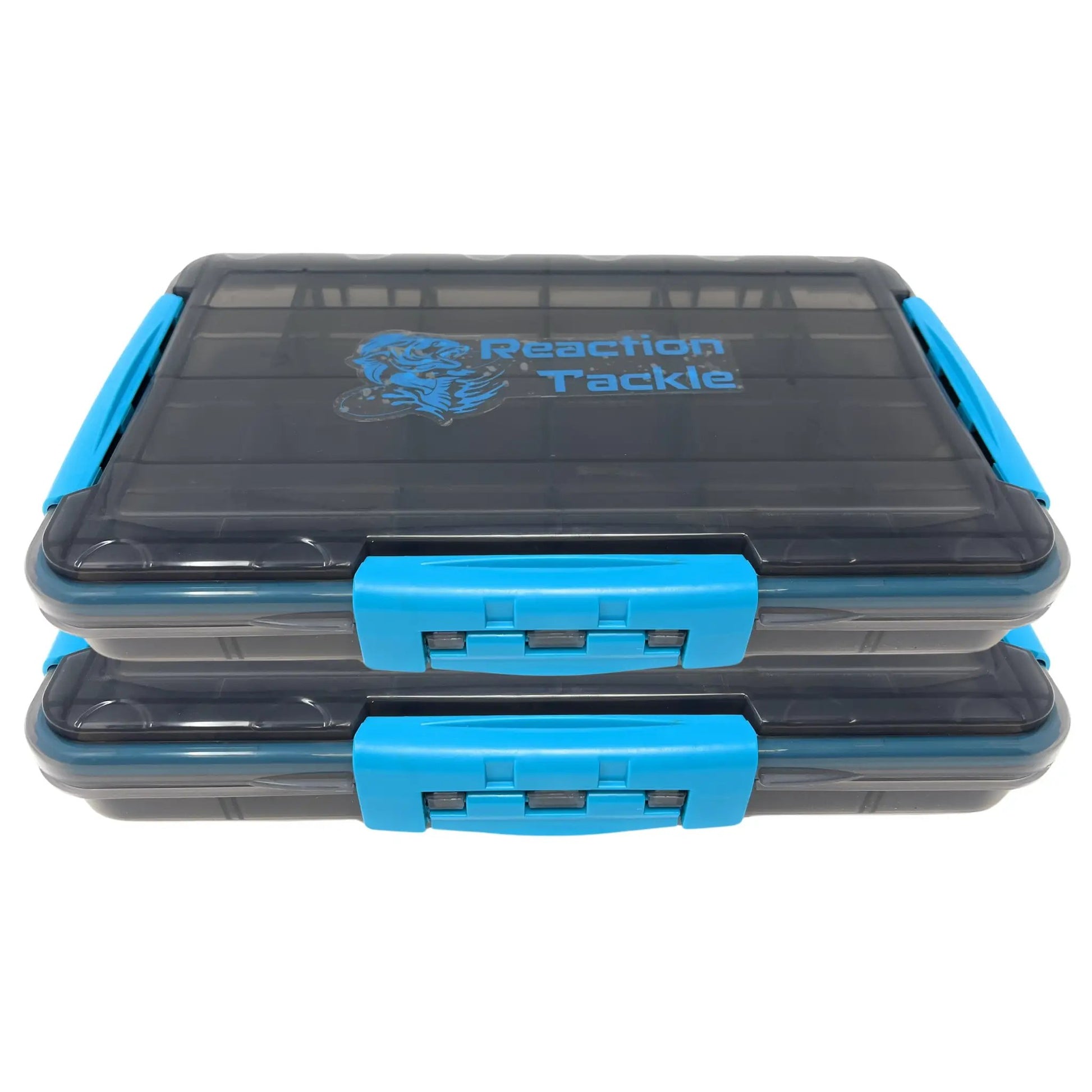Reaction Tackle Premium Tackle Tray with 3 Clips, blue-accented lid and visible logo on Tampa Home & Garden Store