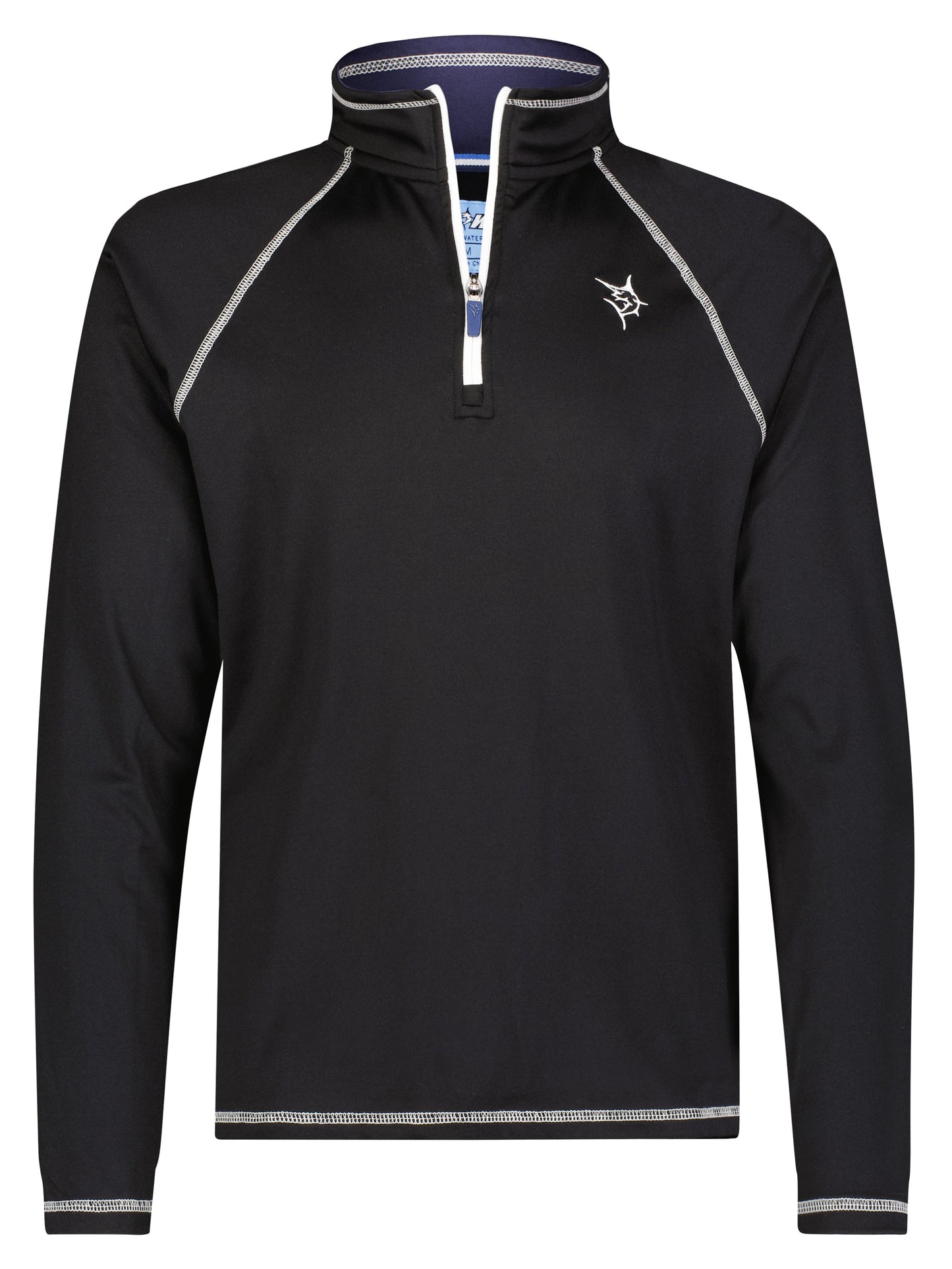 New Harbor Quarter Zip black with white zipper, contrast stitching, left chest logo on Tampa Home & Garden Store