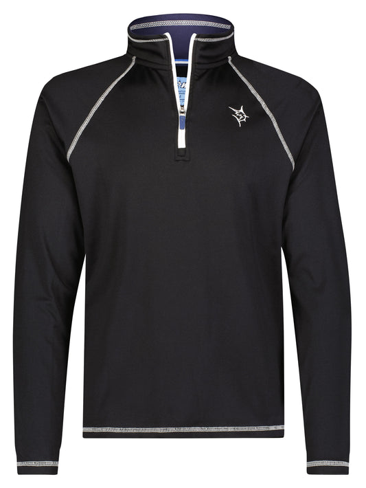 New Harbor Quarter Zip black with white zipper, contrast stitching, left chest logo on Tampa Home & Garden Store