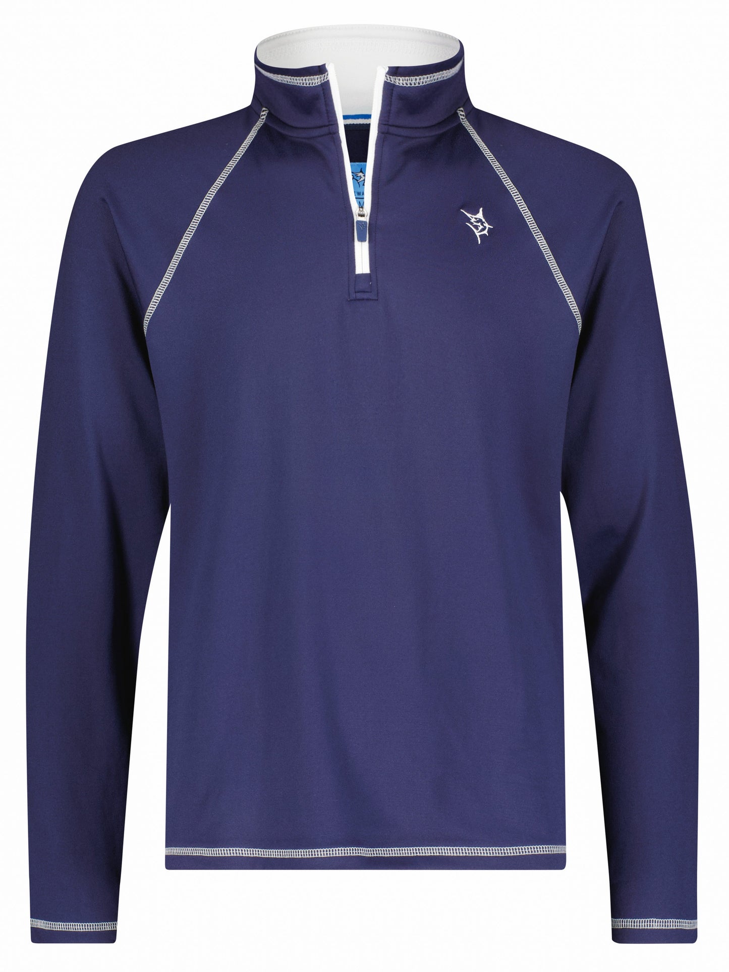 New Harbor Quarter Zip by White Water Life in navy with white zipper and contrast stitching on Tampa Home & Garden Store