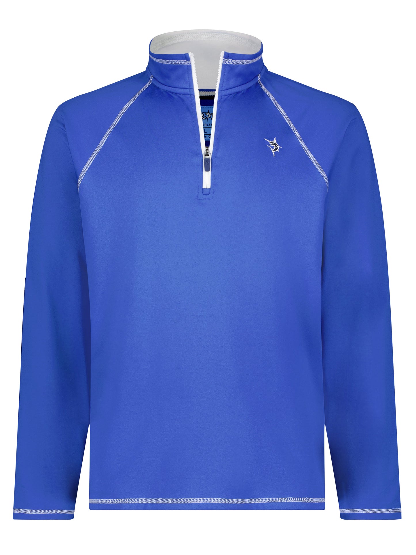 Harbor Quarter Zip top in blue with white stitching and stand collar by White Water Life on Tampa Home & Garden Store
