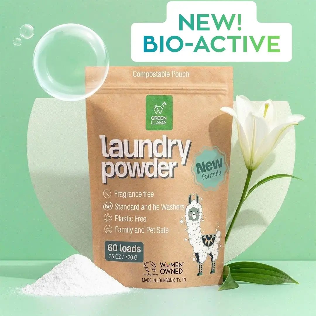 Fragrance-free laundry powder by Green Llama in a kraft pouch, 60 loads on Tampa Home & Garden Store