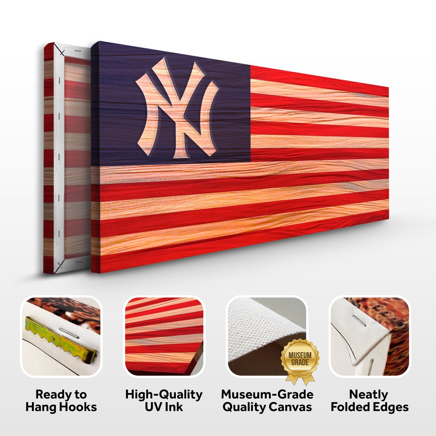 New York Yankees sport signs canvas with dark blue panel and red striped wood finish on Tampa Home & Garden Store