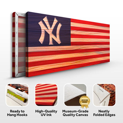 New York Yankees sport signs canvas with dark blue panel and red striped wood finish on Tampa Home & Garden Store