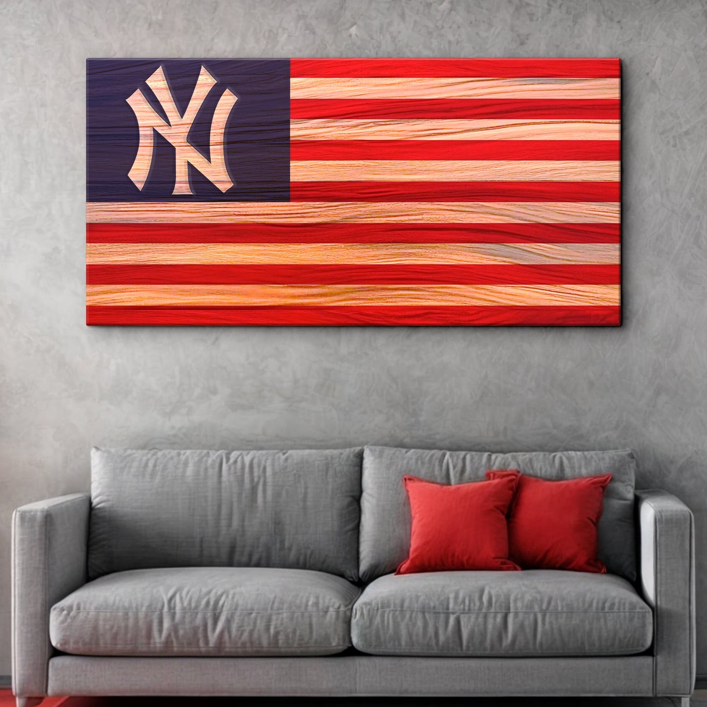 New York Yankees sport signs canvas by Tailored Canvases; blue canton NY logo, red-white stripes on Tampa Home & Garden Store