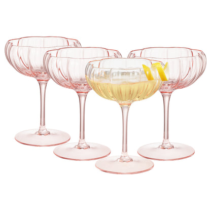 Flower Wave Champagne Coupe Glassware Set of 4