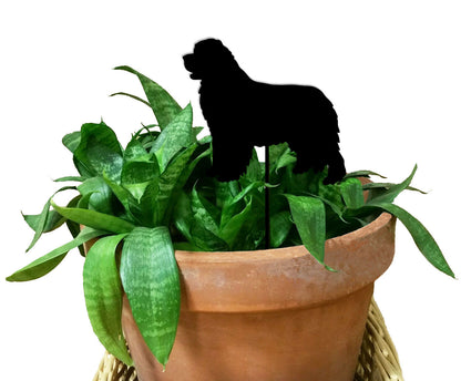 Newfoundland Plant Stake by Rustica Ornamentals with black dog silhouette on stake in pot on Tampa Home & Garden Store