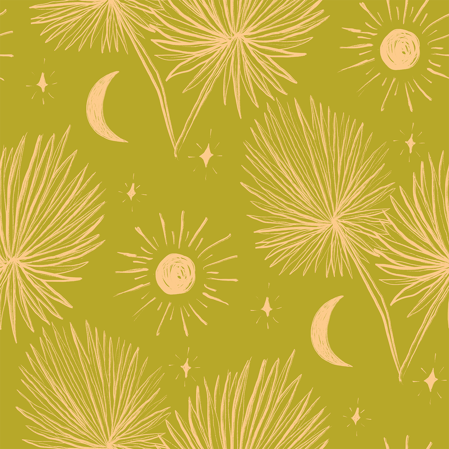 Night Palm Wallpaper, chartreuse & peach - Tampa Home & Garden Store