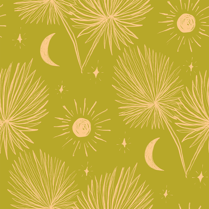 Night Palm Wallpaper, chartreuse & peach - Tampa Home & Garden Store