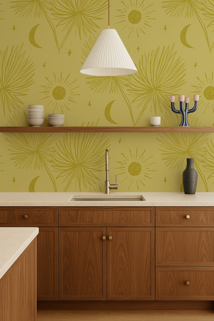 Night Palm Wallpaper, lemon and chartreuse - Tampa Home & Garden Store