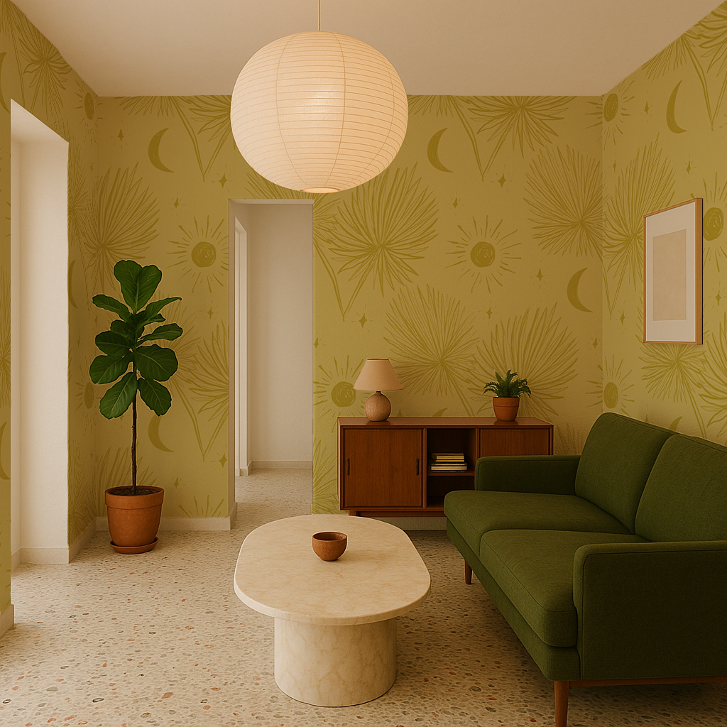 Night Palm Wallpaper, lemon and chartreuse - Tampa Home & Garden Store