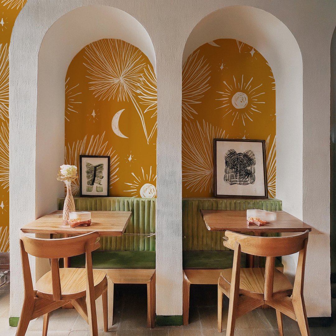 Night Palm Wallpaper, marigold and white - Tampa Home & Garden Store