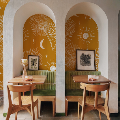 Night Palm Wallpaper, marigold and white - Tampa Home & Garden Store