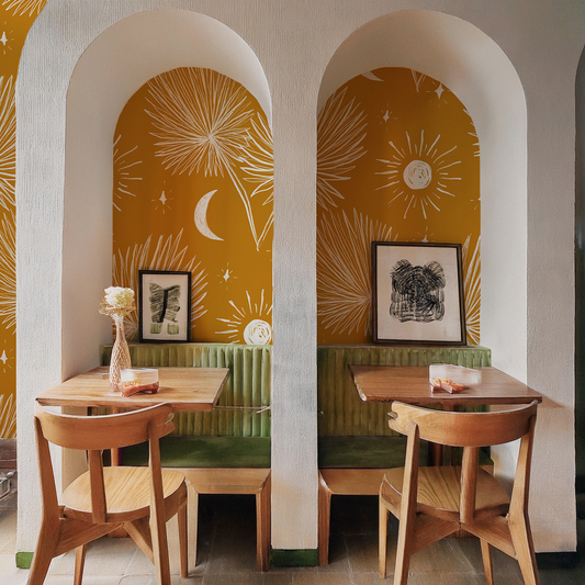 Night Palm Wallpaper, marigold and white - Tampa Home & Garden Store