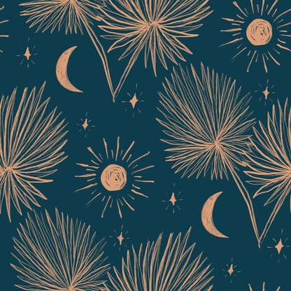 Night Palm Wallpaper, navy and terra cotta - Tampa Home & Garden Store