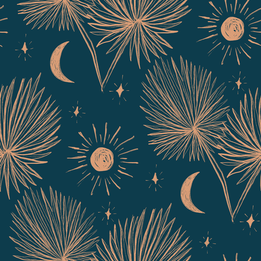 Night Palm Wallpaper, navy and terra cotta - Tampa Home & Garden Store