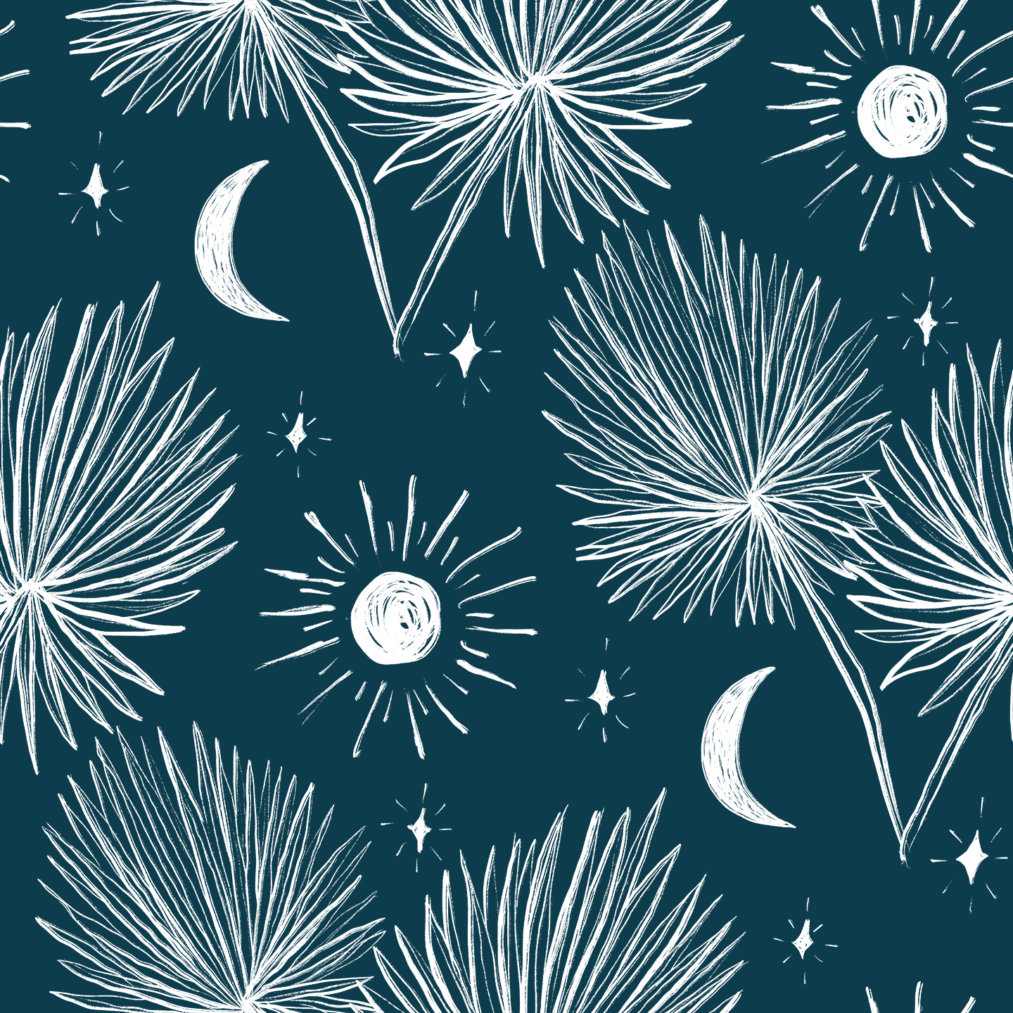 Night Palm Wallpaper, navy and white - Tampa Home & Garden Store