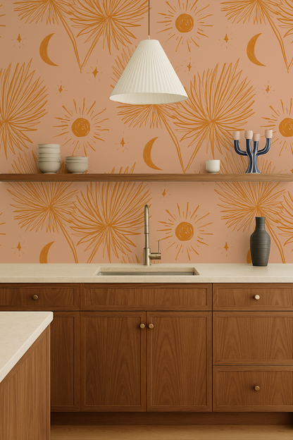 Night Palm Wallpaper, peach and orange - Tampa Home & Garden Store