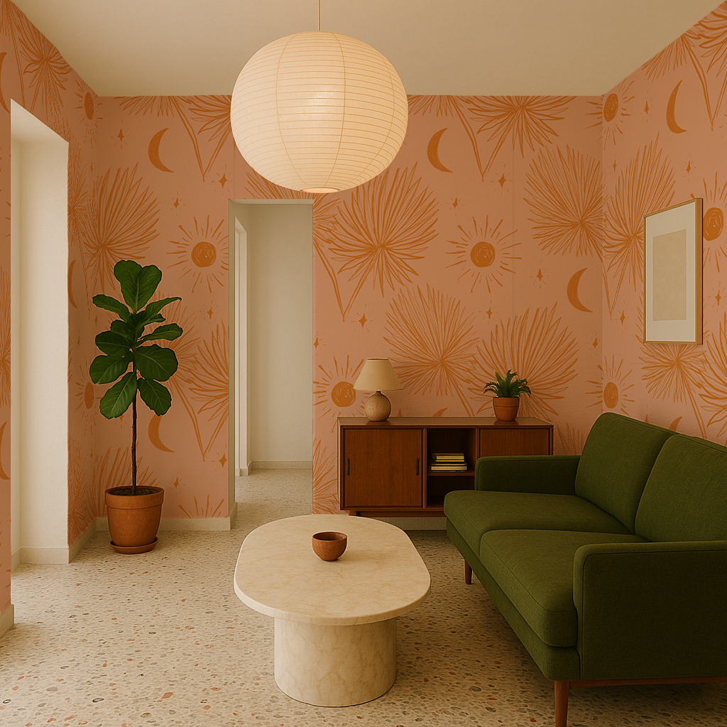 Night Palm Wallpaper, peach and orange - Tampa Home & Garden Store