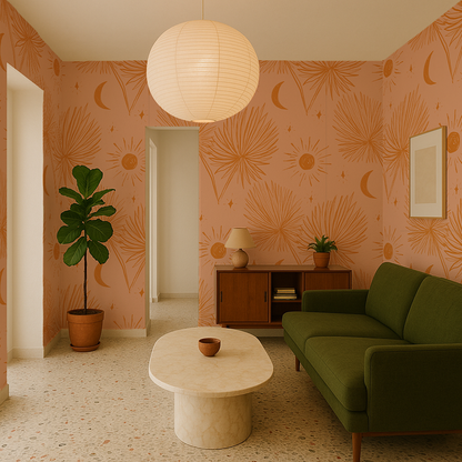 Night Palm Wallpaper, peach and orange - Tampa Home & Garden Store