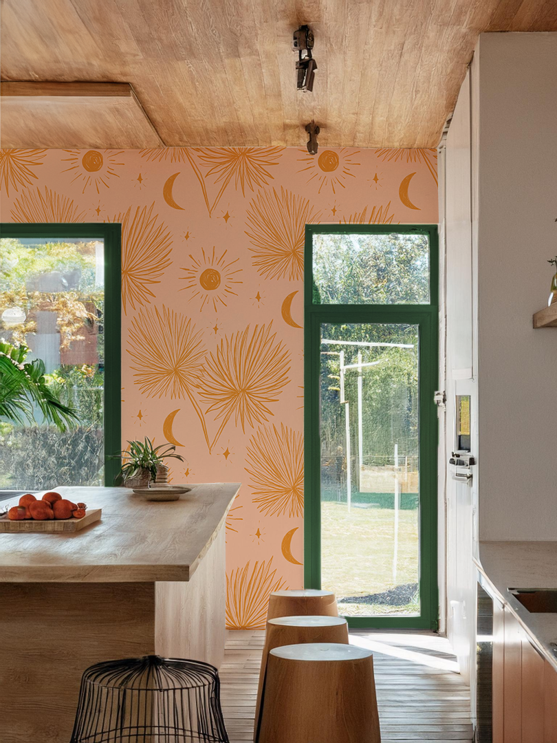 Night Palm Wallpaper, peach and orange - Tampa Home & Garden Store
