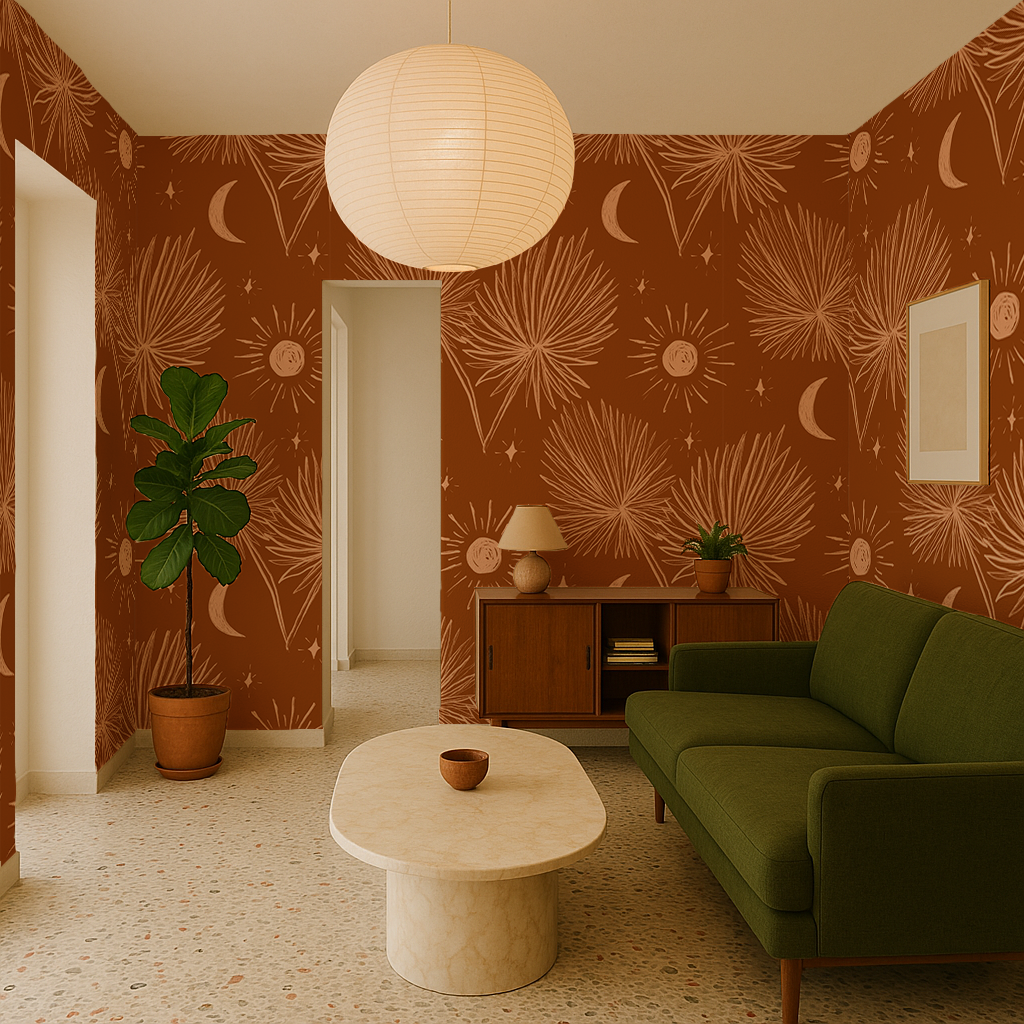 Night Palm Wallpaper, rust and peach - Tampa Home & Garden Store