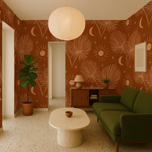 Night Palm Wallpaper, rust and peach - Tampa Home & Garden Store
