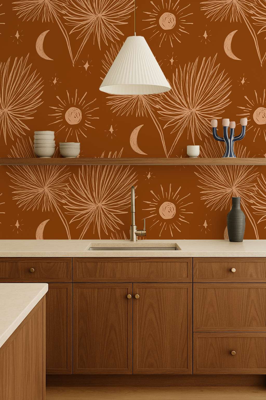 Night Palm Wallpaper, rust and peach - Tampa Home & Garden Store