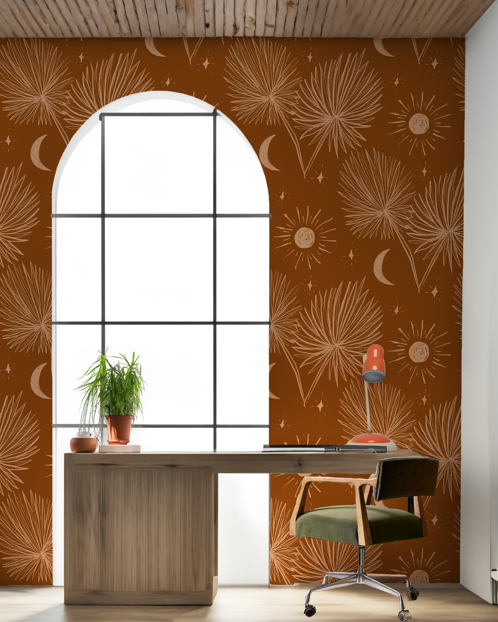 Night Palm Wallpaper, rust and peach - Tampa Home & Garden Store