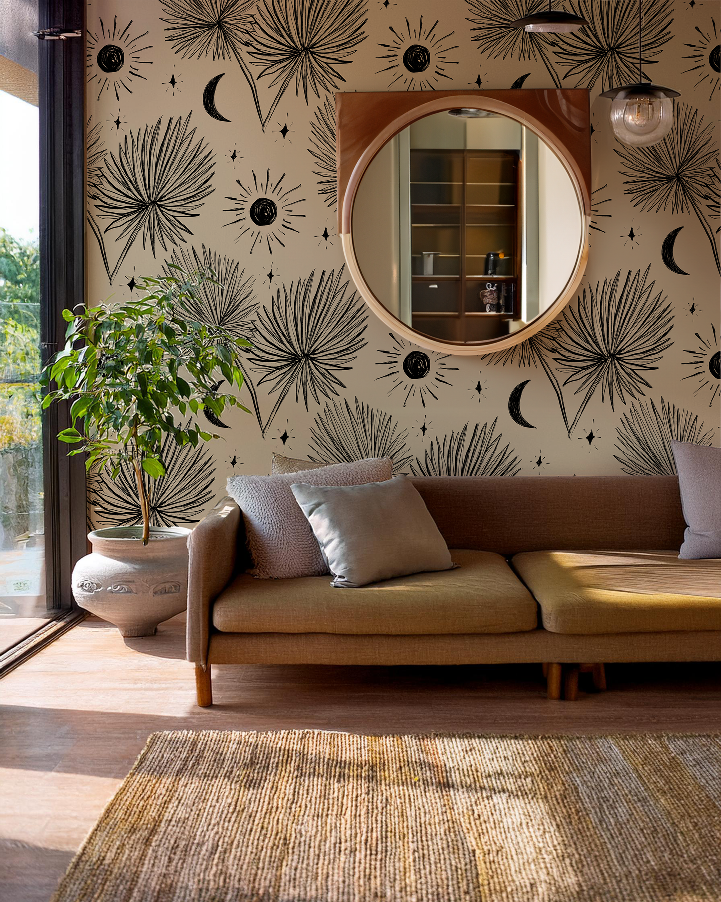 Night Palm Wallpaper, tan and black - Tampa Home & Garden Store