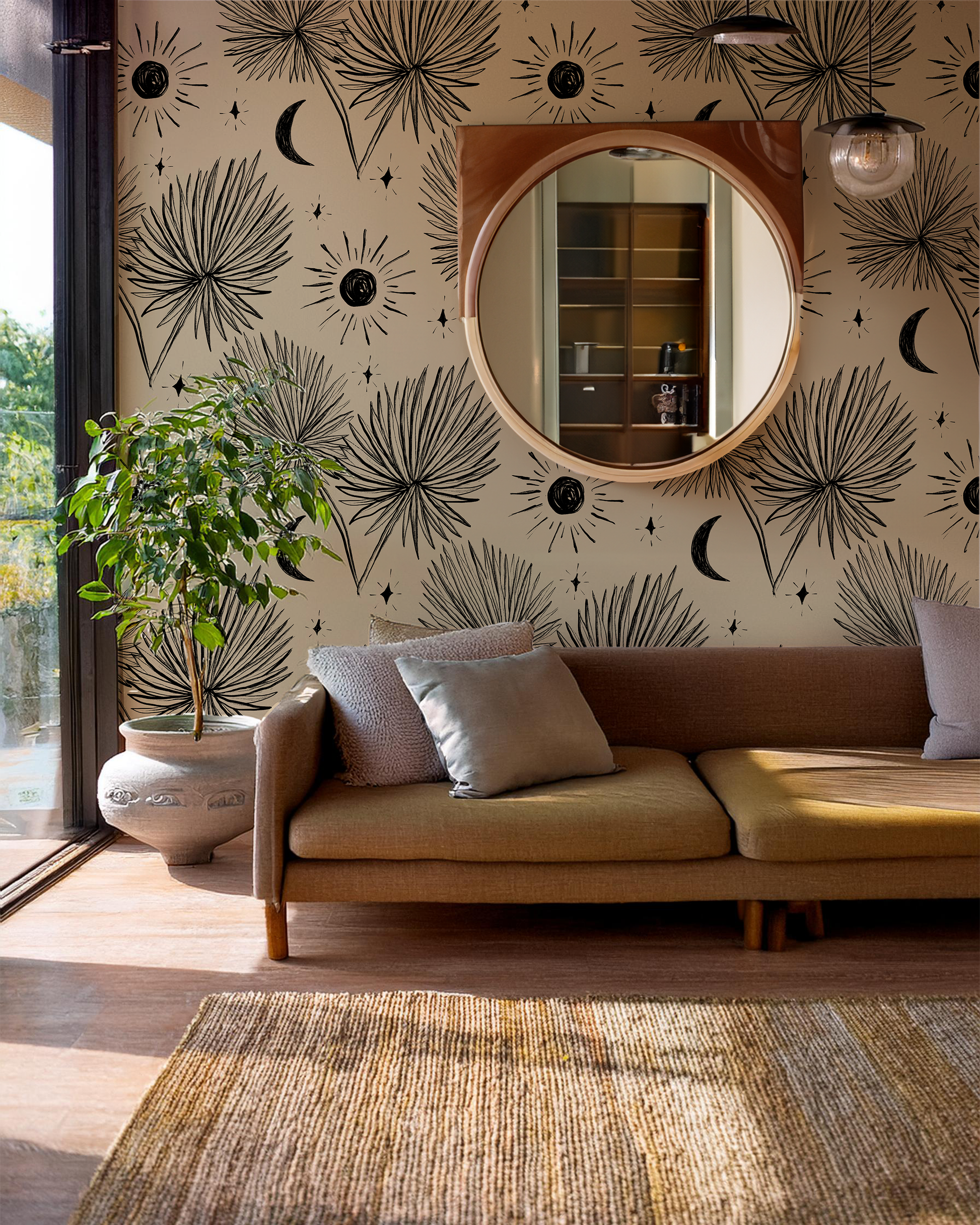 Night Palm Wallpaper, tan and black - Tampa Home & Garden Store