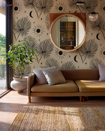 Night Palm Wallpaper, tan and black - Tampa Home & Garden Store