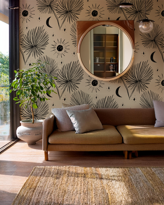 Night Palm Wallpaper, tan and black - Tampa Home & Garden Store