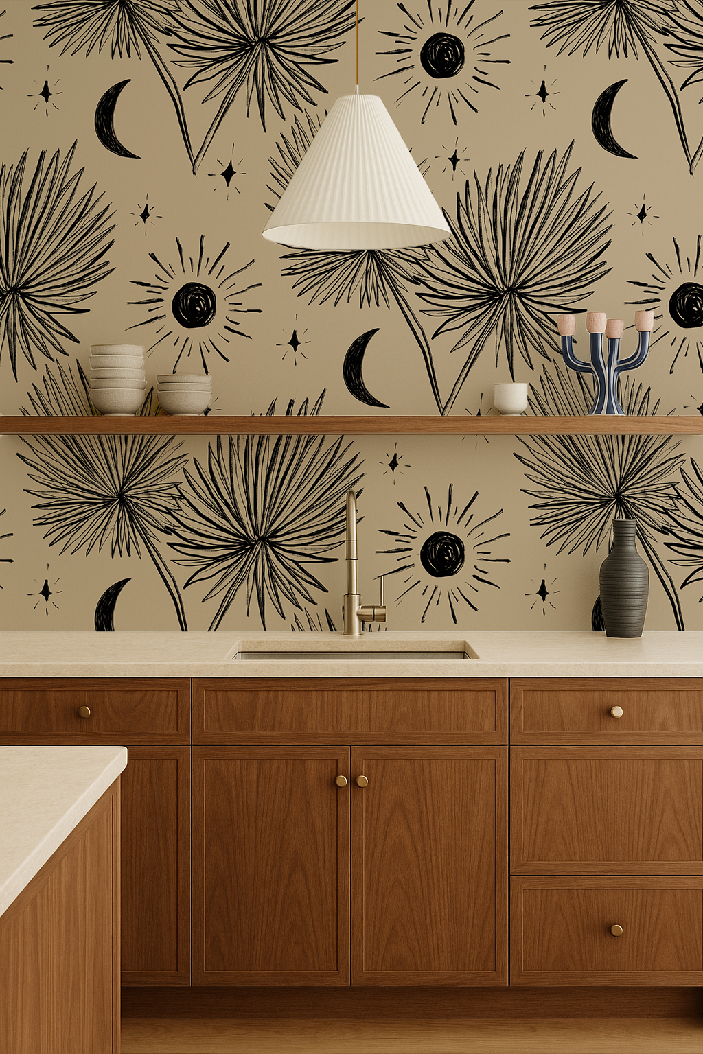 Night Palm Wallpaper, tan and black - Tampa Home & Garden Store