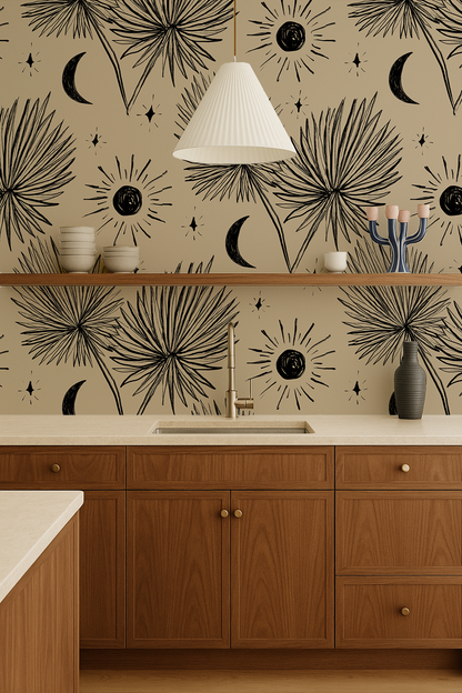 Night Palm Wallpaper, tan and black - Tampa Home & Garden Store