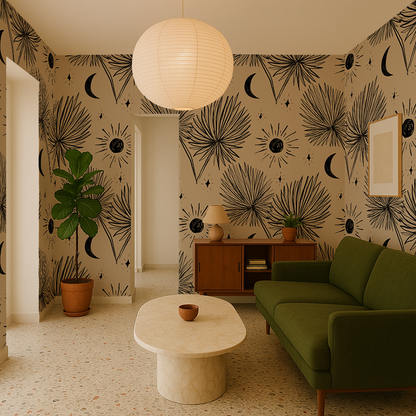 Night Palm Wallpaper, tan and black - Tampa Home & Garden Store