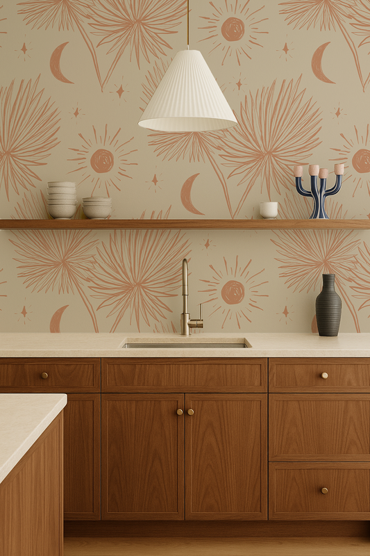 Night Palm Wallpaper, tan and terra cotta - Tampa Home & Garden Store