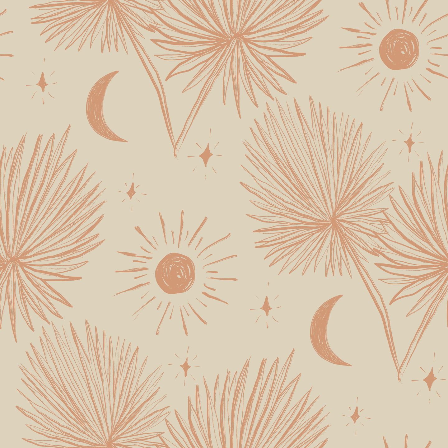 Night Palm Wallpaper, tan and terra cotta - Tampa Home & Garden Store