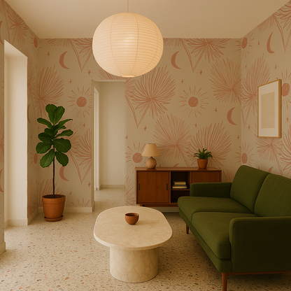 Night Palm Wallpaper, tan and terra cotta - Tampa Home & Garden Store