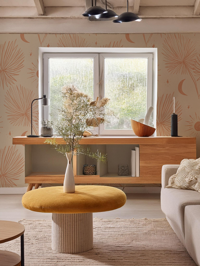 Night Palm Wallpaper, tan and terra cotta - Tampa Home & Garden Store