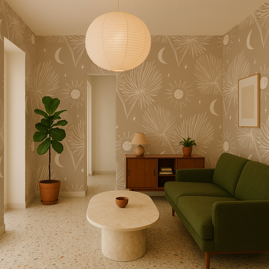 Night Palm Wallpaper, tan and white - Tampa Home & Garden Store