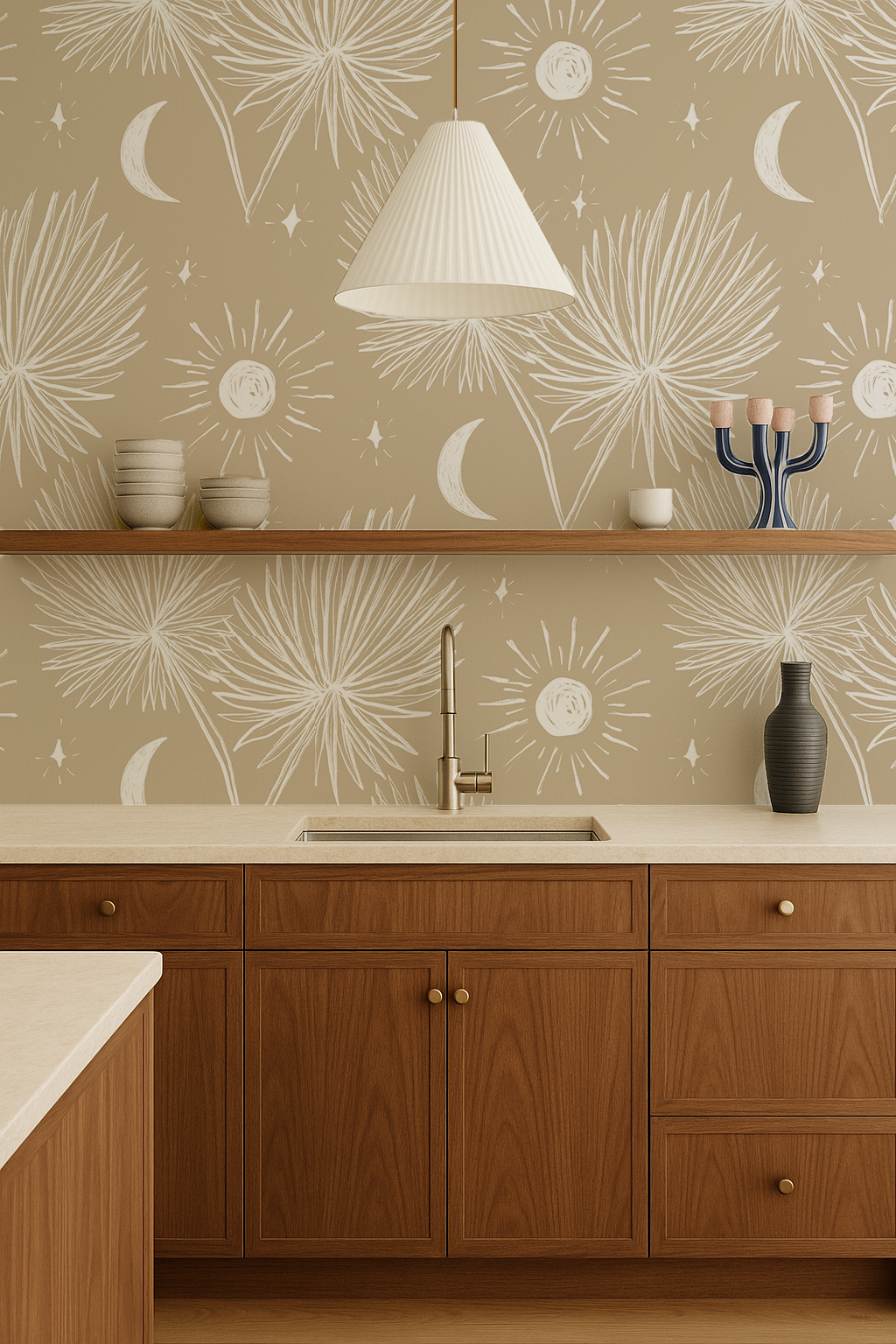 Night Palm Wallpaper, tan and white - Tampa Home & Garden Store