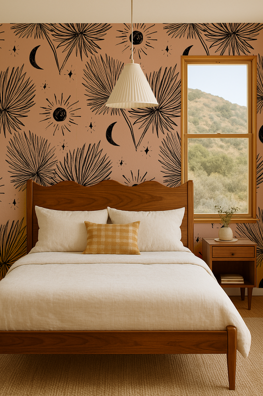 Night Palm Wallpaper, terra cotta and black - Tampa Home & Garden Store