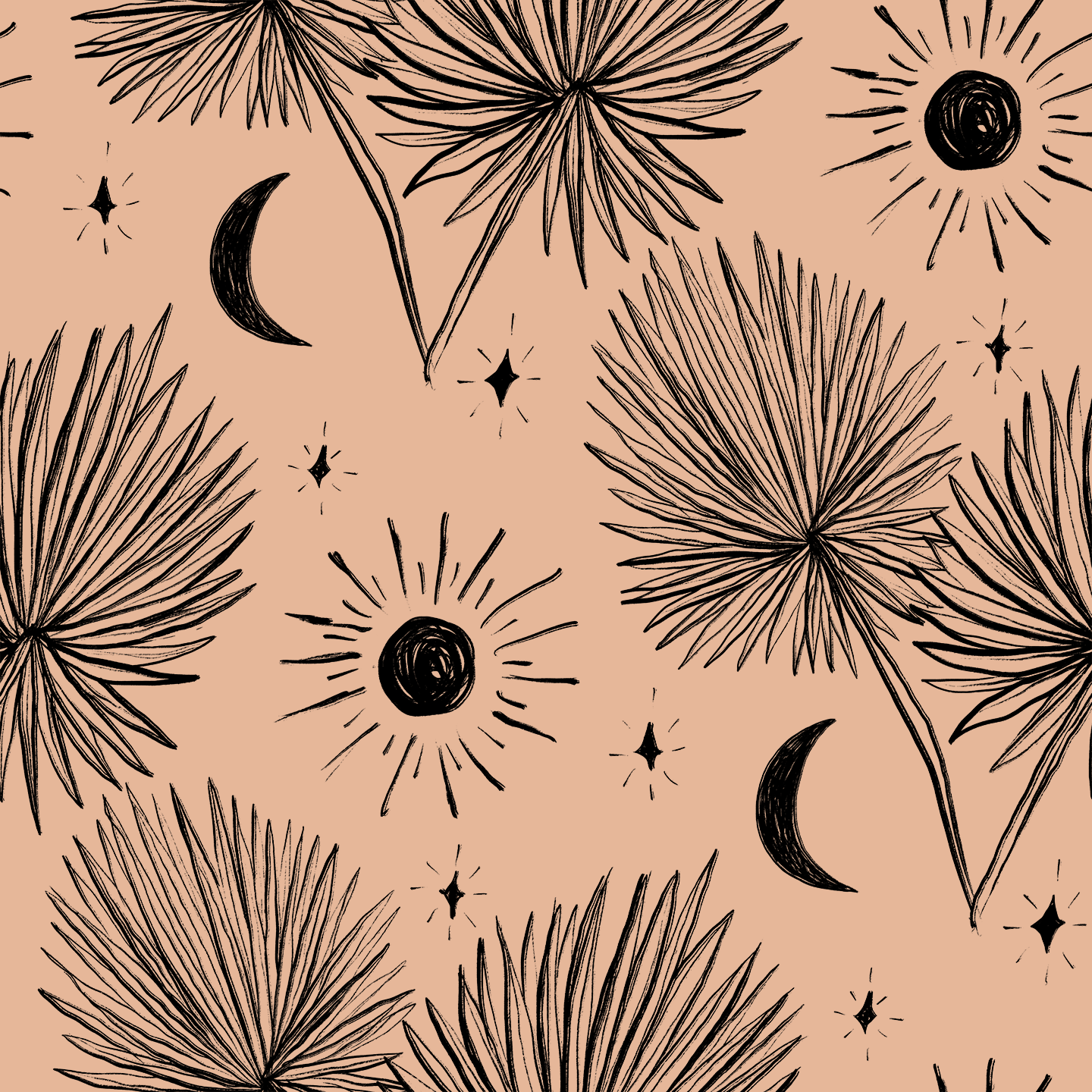Night Palm Wallpaper, terra cotta and black - Tampa Home & Garden Store